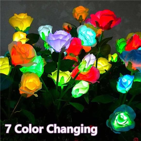 Garden Lights, Solar Flower Lights Outdoor Waterproof, 20 Roses 7-Color Changing - Picture 5 of 7